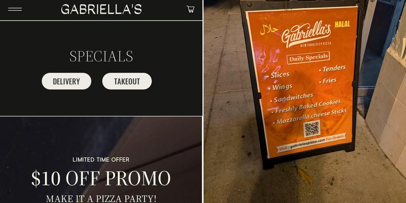 Gabriella's Pizza Menu