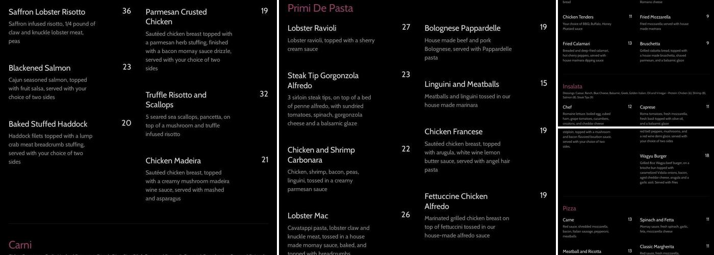 Bellissimo Italian Steakhouse Menu