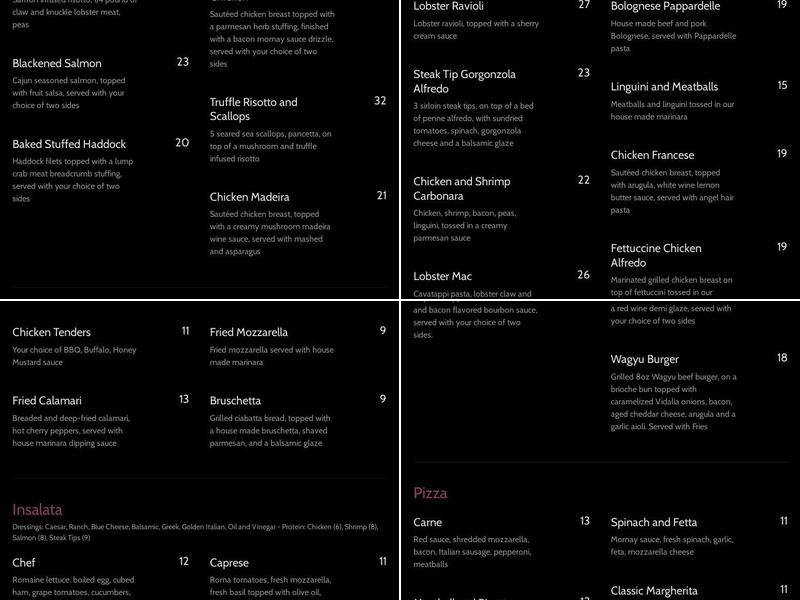 Bellissimo Italian Steakhouse Menu