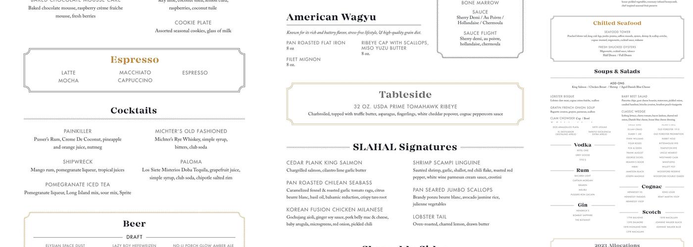 Slahal Steakhouse Menu