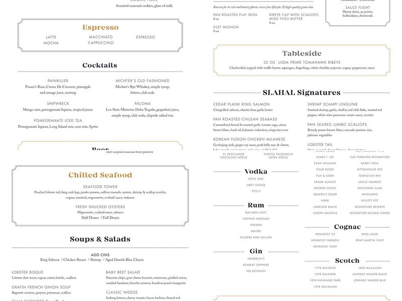 Slahal Steakhouse Menu