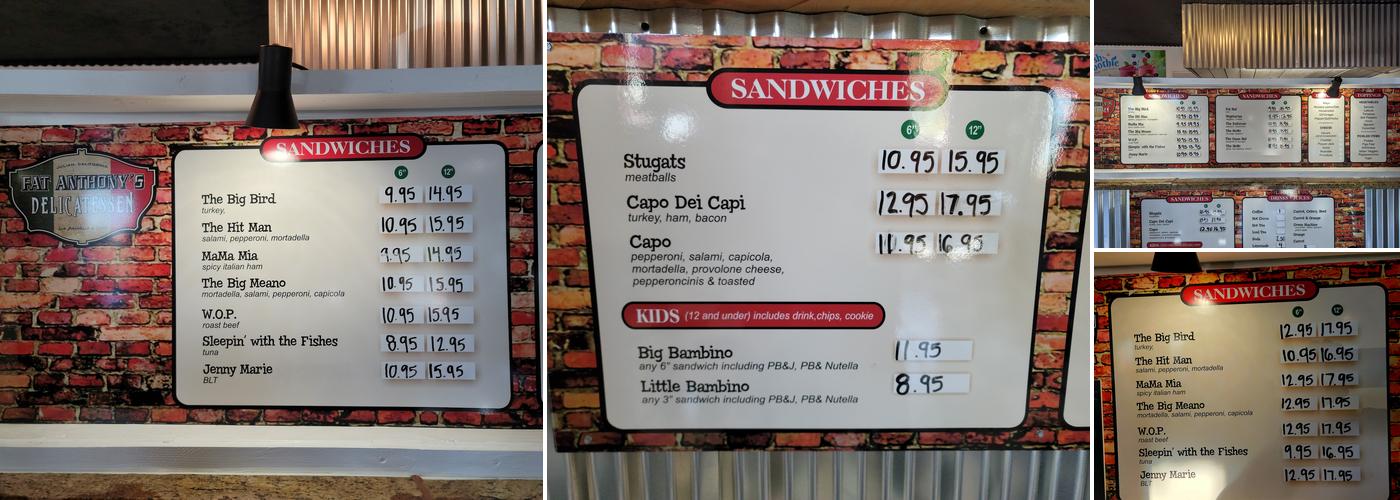 Fat Anthonys Italian Delicatessen Menu