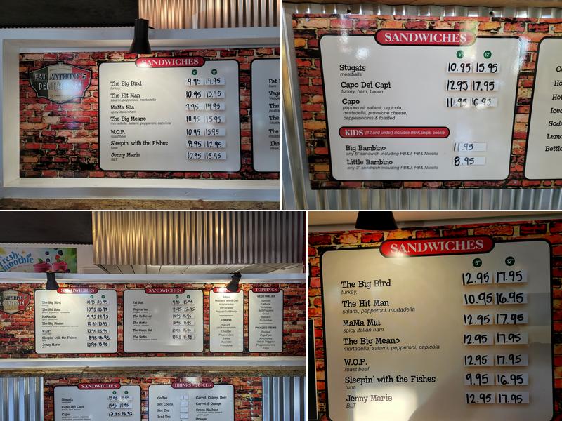 Fat Anthonys Italian Delicatessen Menu