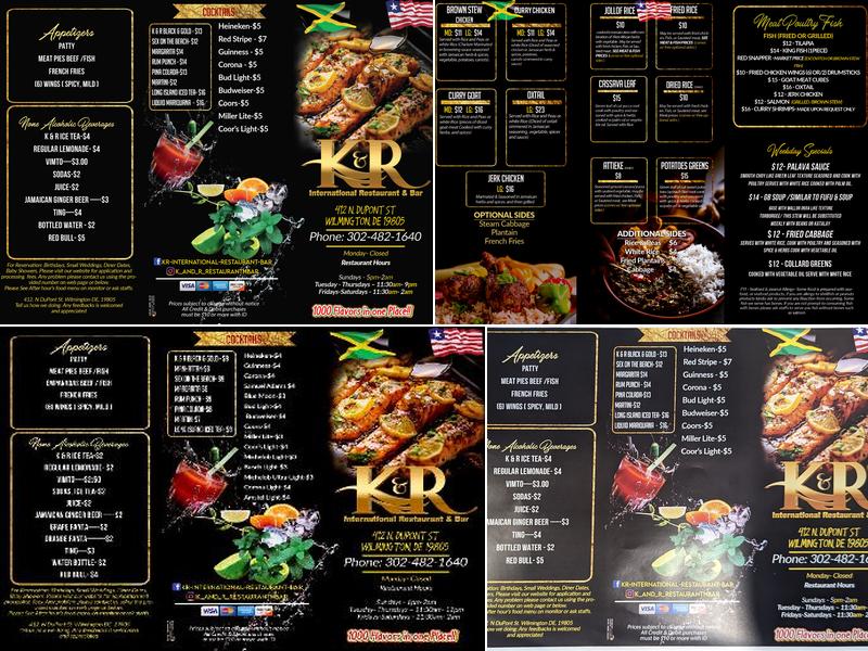 K & R International Restaurant & Bar Menu