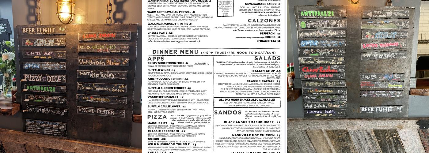 Gilman Brewing Santa Cruz Taproom Brewpub Gastropub Restaurant Menu
