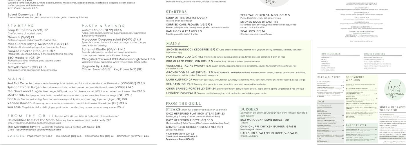 The Malvern Spa Hotel Menu