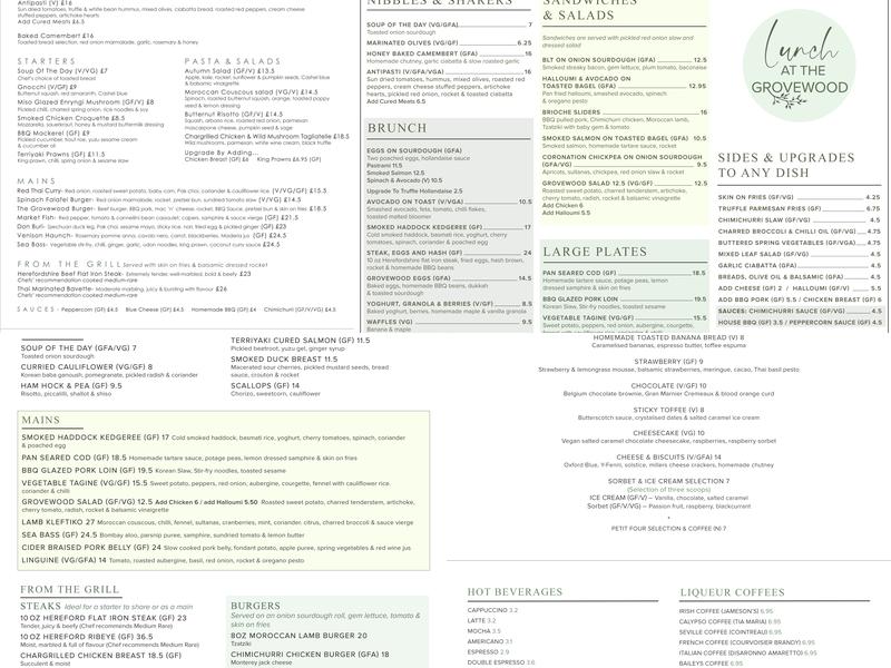 The Malvern Spa Hotel Menu