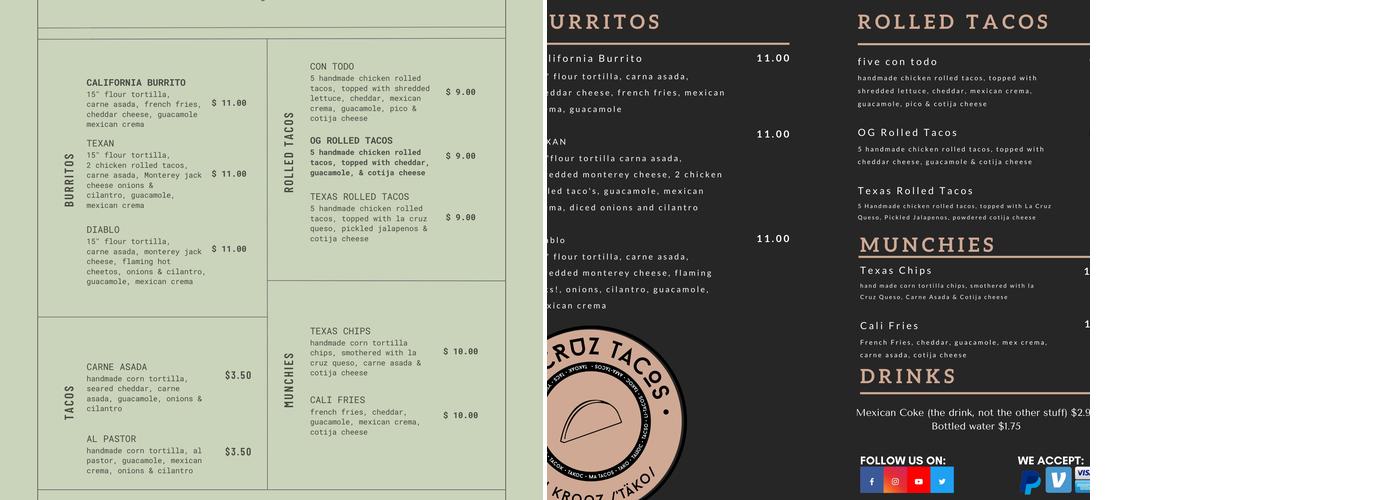La Cruz Tacos Menu