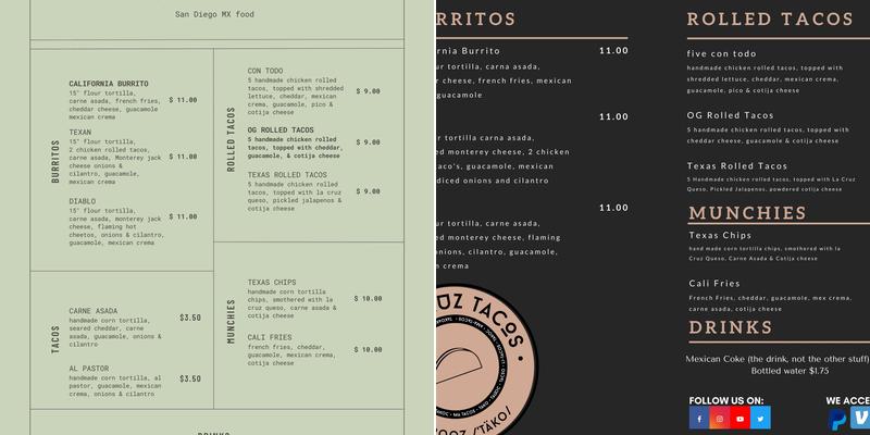 La Cruz Tacos Menu