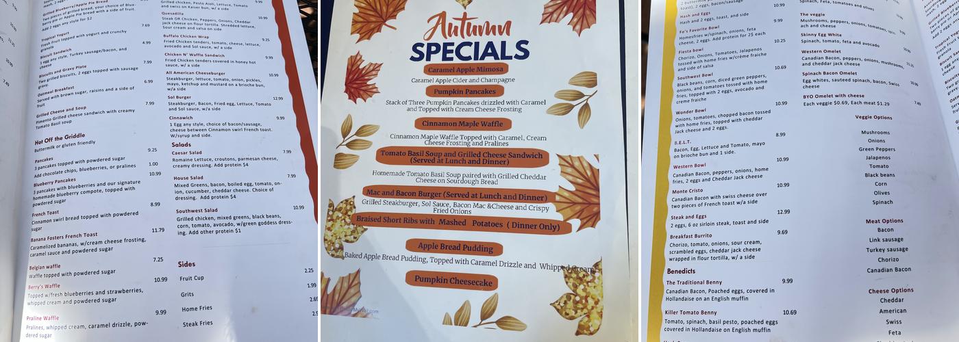 Sol Cafe Menu