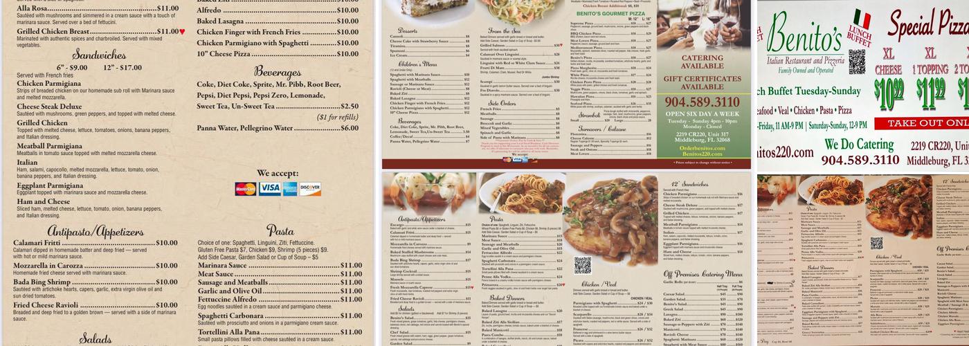 Benitos Italian Restaurant & Pizzeria Menu