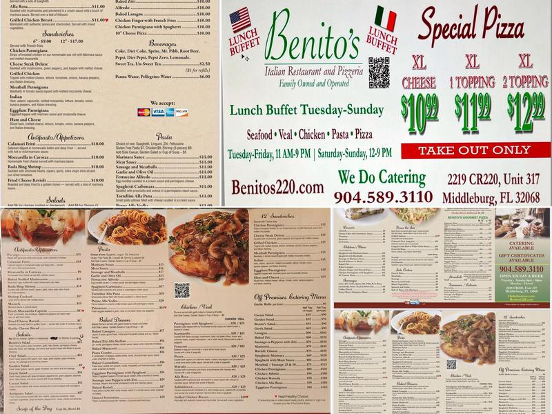 Benitos Italian Restaurant & Pizzeria Menu