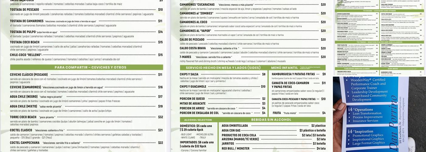 Coco Beach Presents Menu