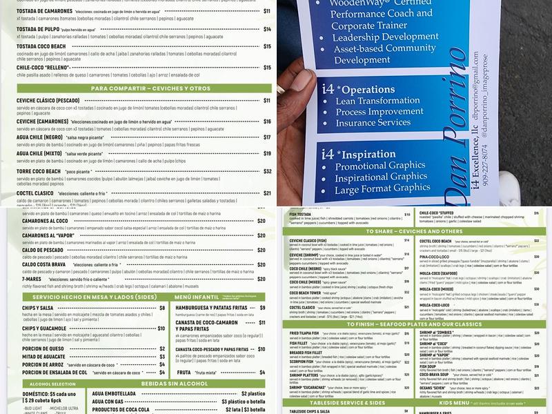 Coco Beach Presents Menu