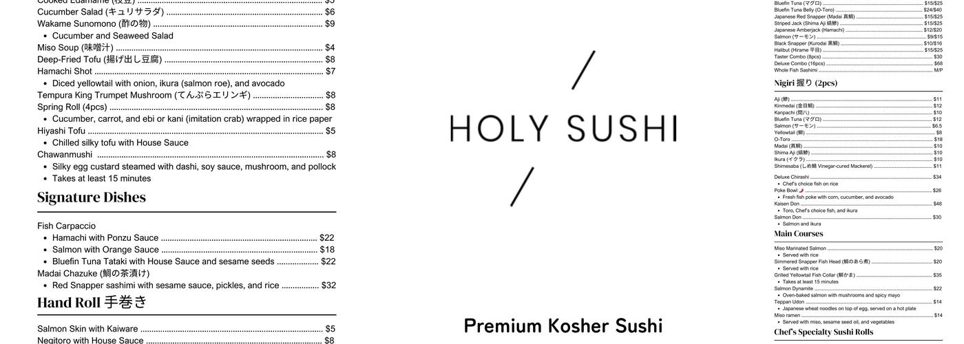 Holy Sushi Menu