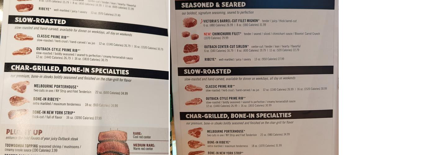 Outback Steakhouse Menu