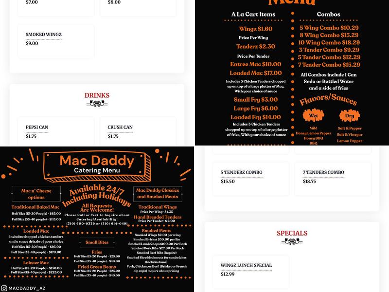 Mac Daddy Wingz and Cheeze Menu