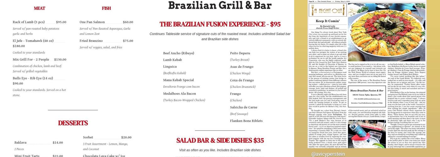 MANA Fusion Catering Menu