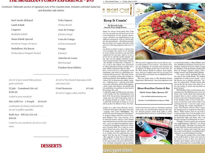 MANA Fusion Catering Menu