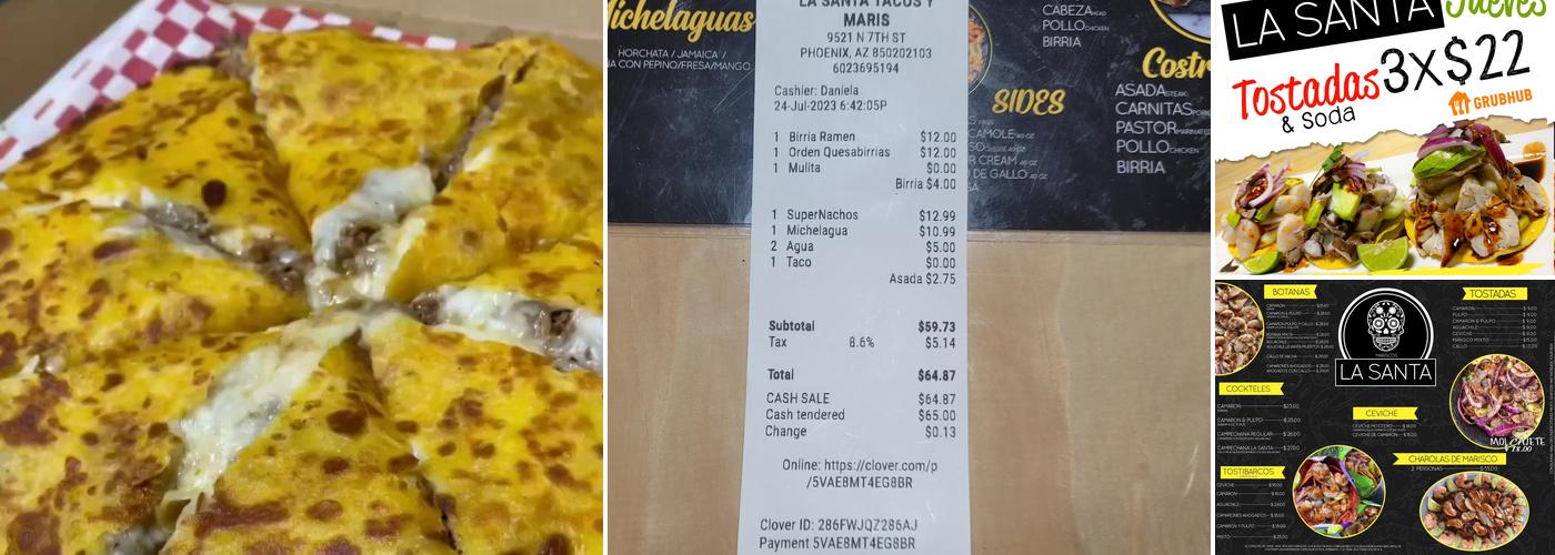 TACOS Y MARISCOS LA SANTA Menu