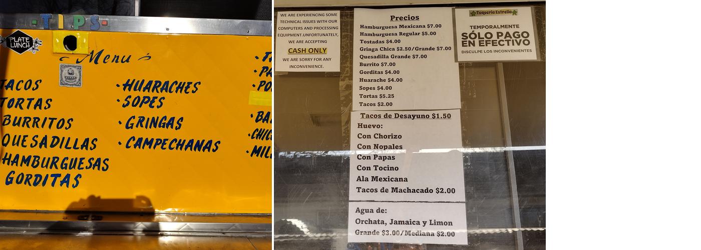 Taqueria Estrella Menu