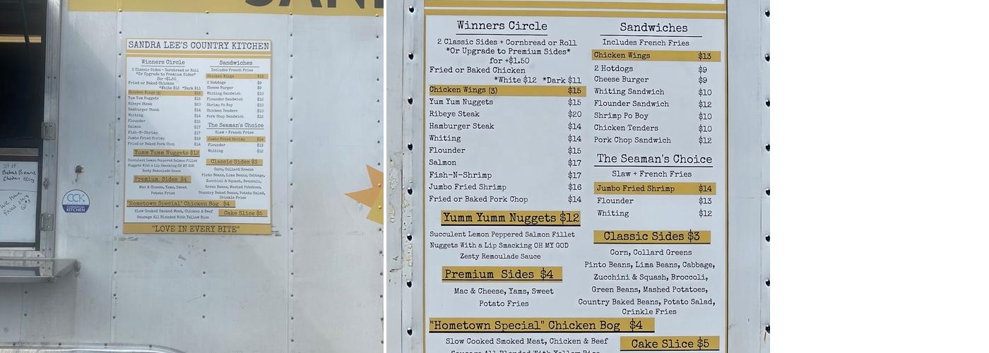 Sandra Lee's Country Kitchen Menu