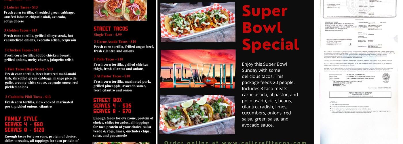 Cali Craft Tacos Menu