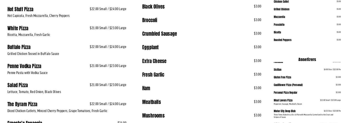 Byram Pizza Company Menu