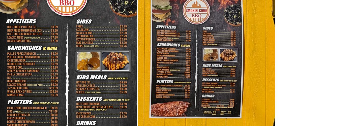 Smokin Grub BBQ Menu