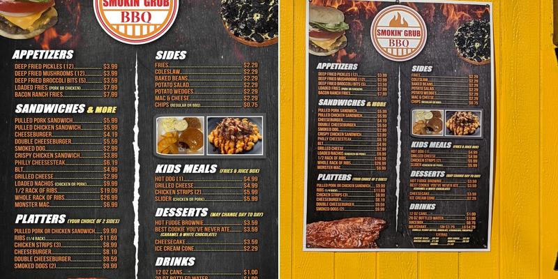 Smokin Grub BBQ Menu