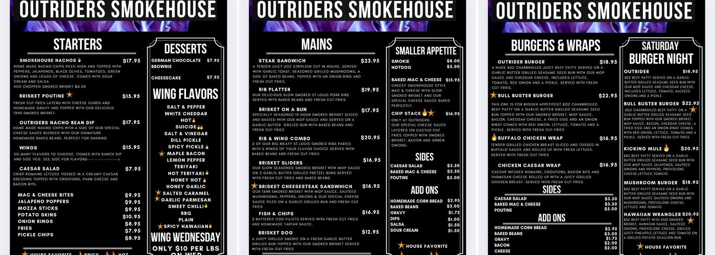 Outriders BBQ Steakhouse and Pub Menu