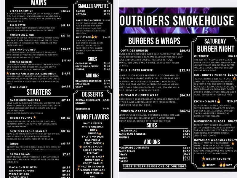 Outriders BBQ Steakhouse and Pub Menu