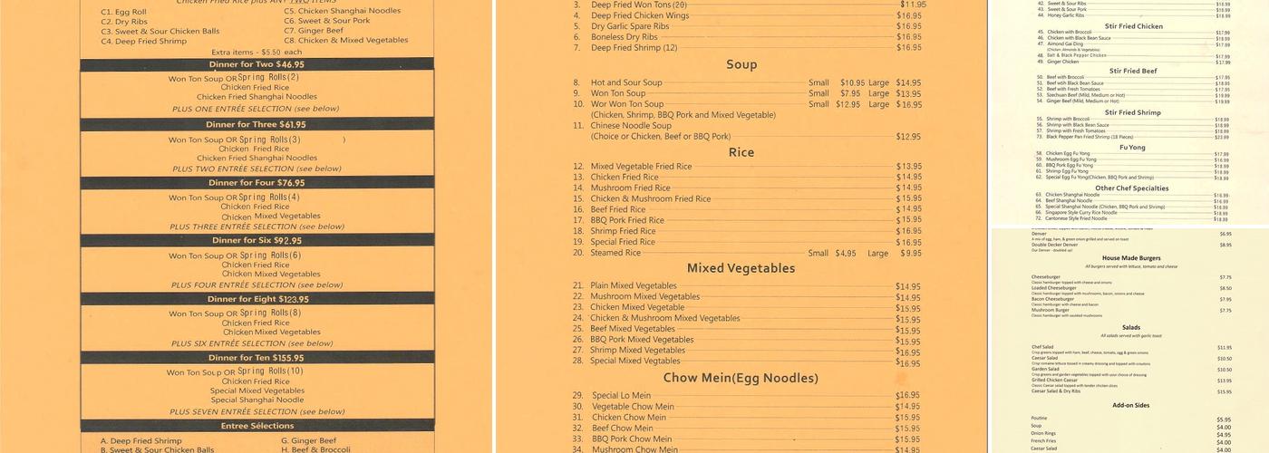 Shellbrook Restaurant Menu