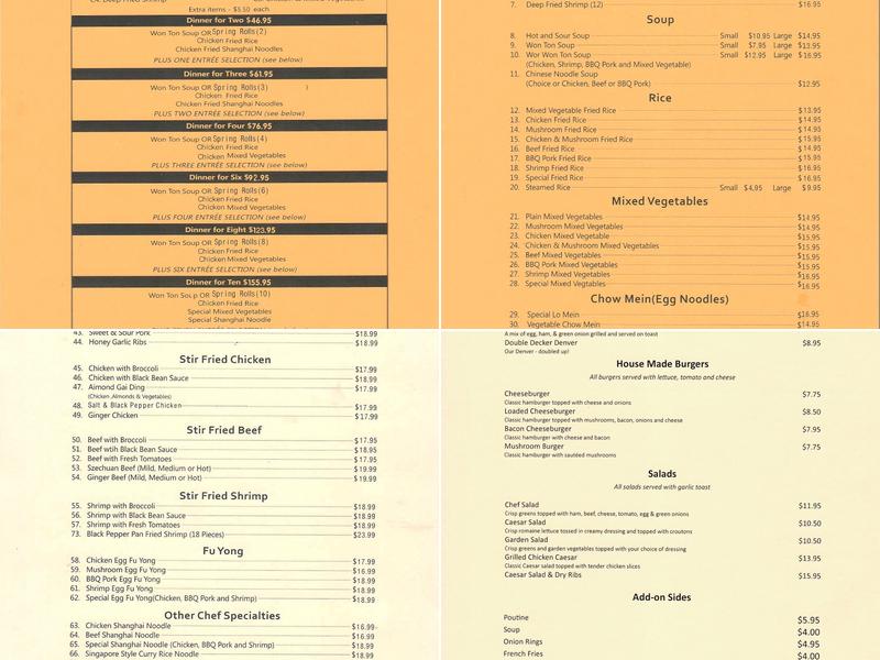 Shellbrook Restaurant Menu