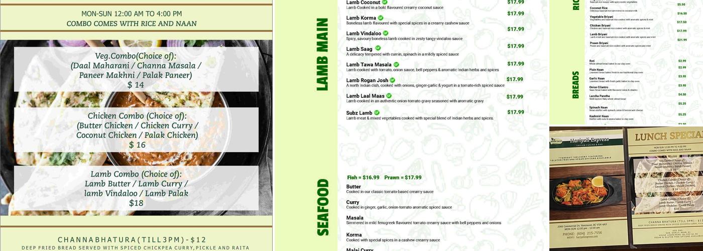 Hariyali Express Indian Cuisine & Bar Menu
