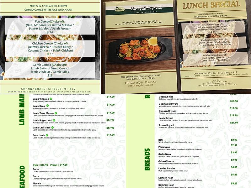 Hariyali Express Indian Cuisine & Bar Menu