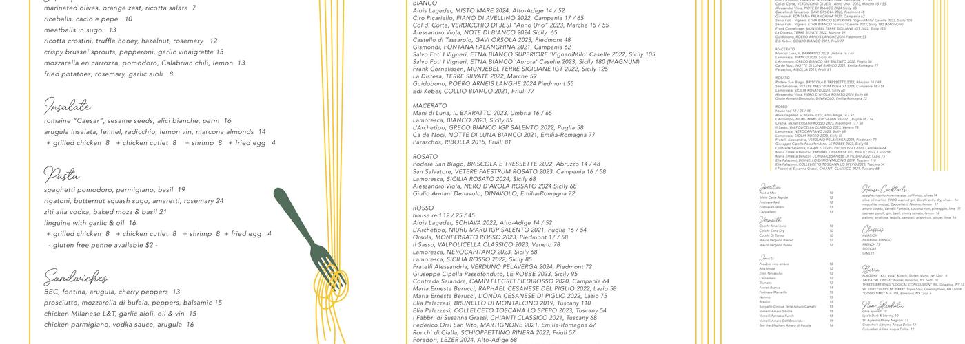Cafe Spaghetti Menu