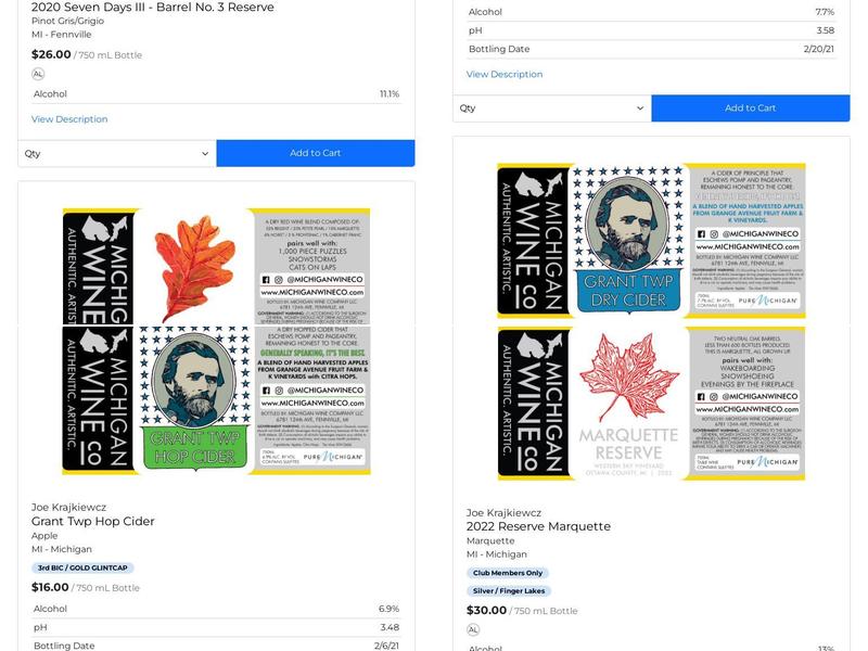 Michigan Wine Company Menu