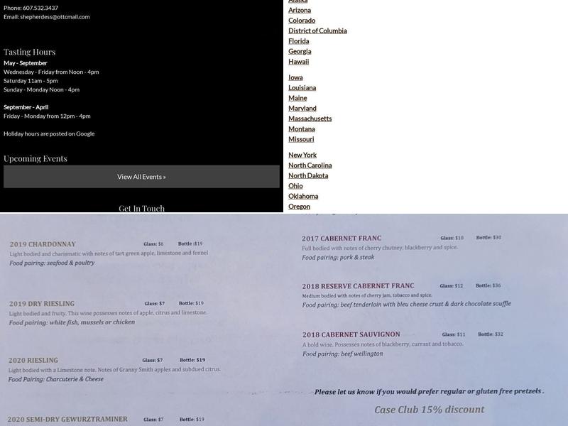 Shepherdess Cellars Menu