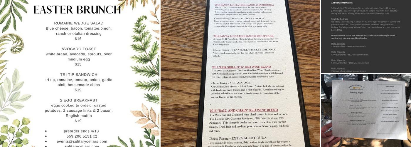 Solitary Cellars Wine Company Menu