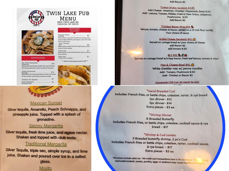 Twin Lake Pub Menu