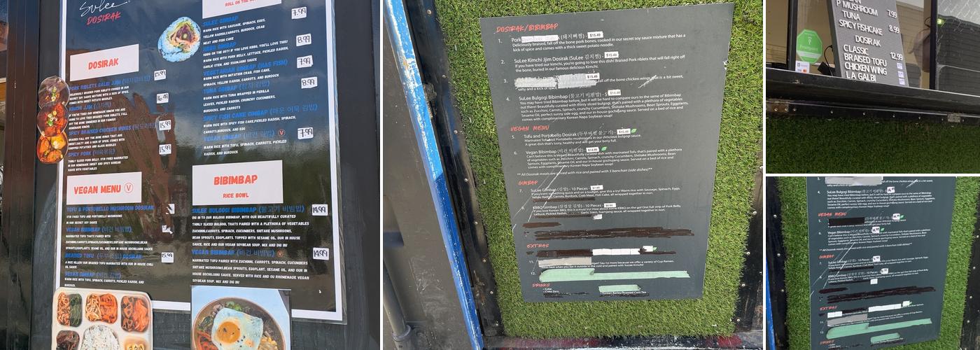 SuLee Dosirak Menu