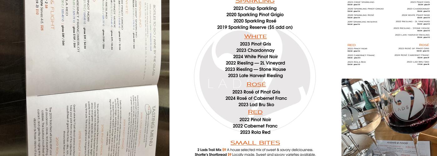 2 Lads Winery Menu