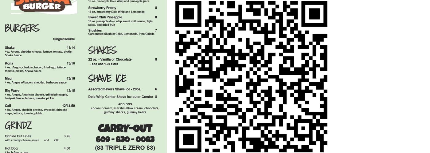 Shaka Burger Avalon Menu