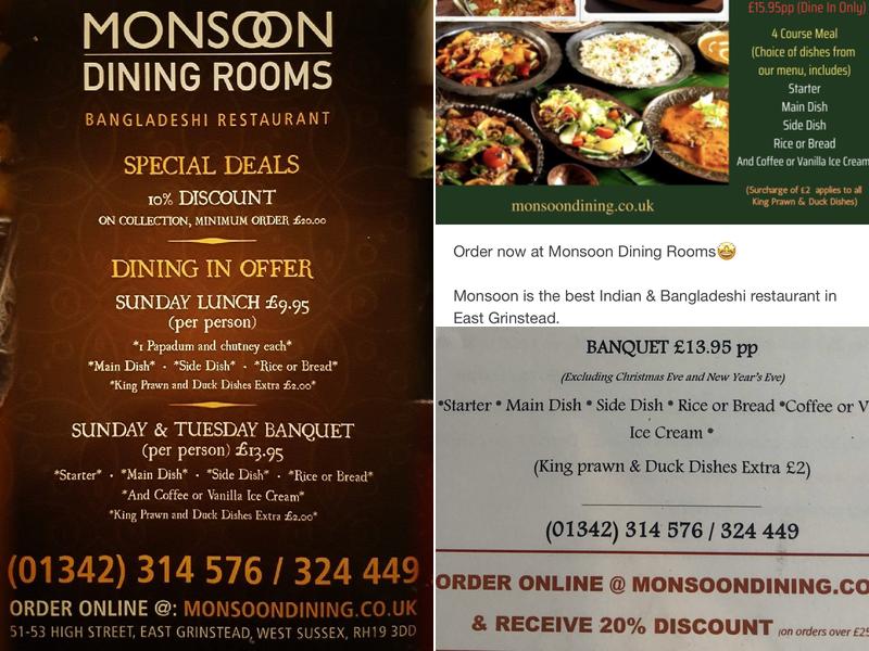 Monsoon Dining Rooms Menu