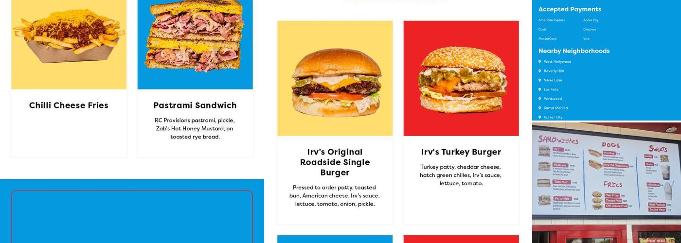 Irv's Burgers Menu