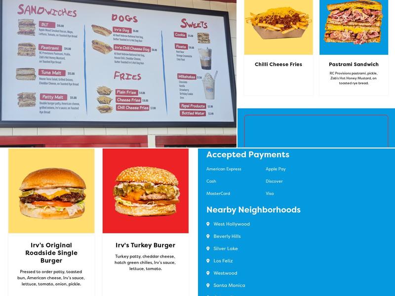 Irv's Burgers Menu