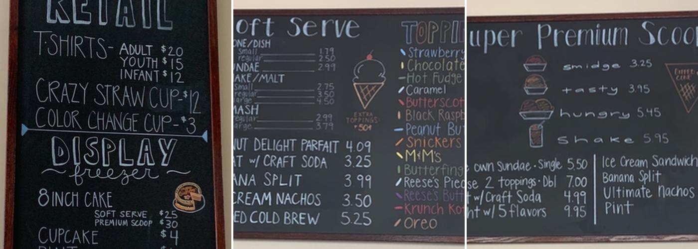The Hiawatha Creamery Menu