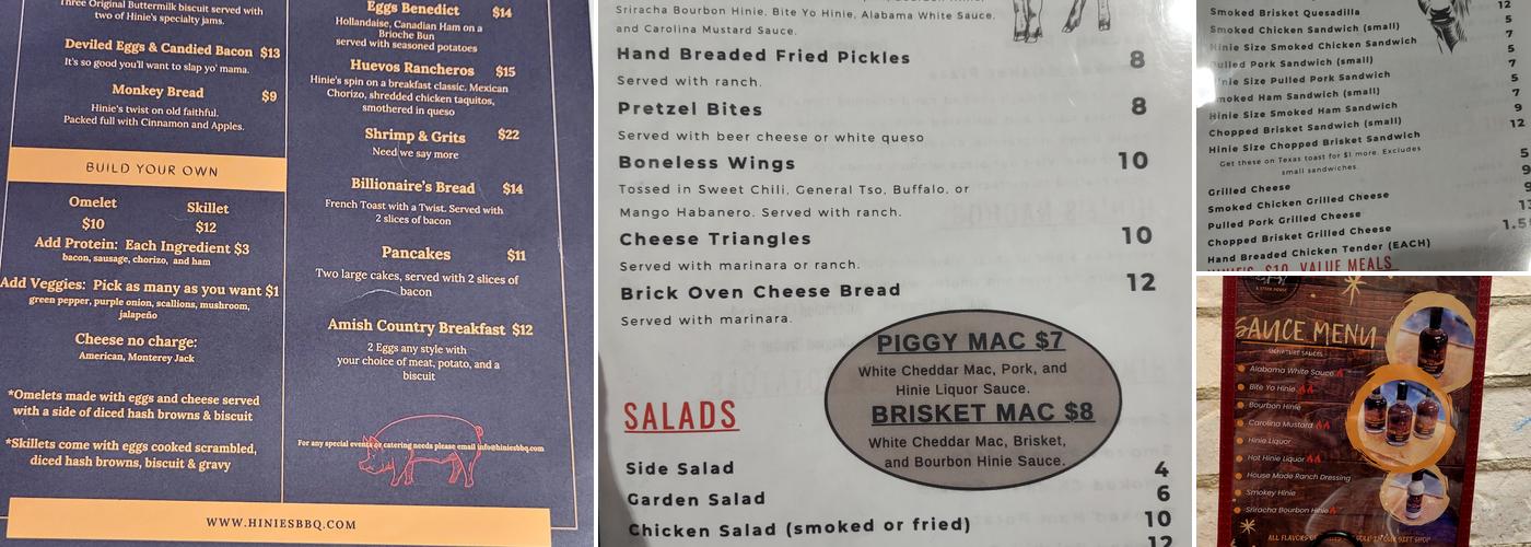 Hinie's BBQ Menu
