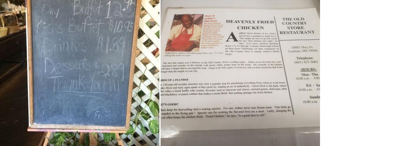 The Old Country Store Menu